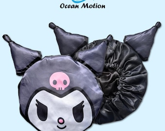 Cuffia in raso 3D con coniglio bianco per capelli ricci, berretto da notte in seta, protezione per capelli per cosplay, regalo per gamer, Ocean Motion