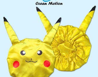 Yellow Pika 3D Satin Bonnet, Anime Cosplay Hair Accessory, Gamer Gift for Her, Ocean Motion