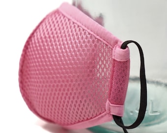 Mesh Breathable Adult Mask with Adjustable Ear and Neck Strap - Pink