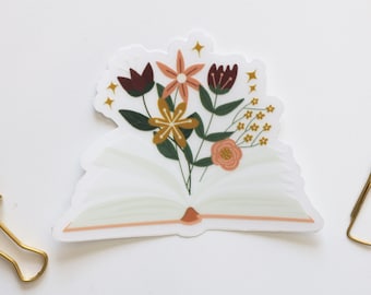 Open book with flowers sticker (clear background)