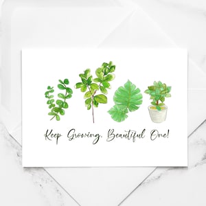 LES PLANTES CONTINUENT DE GRANDIR | Carte nature, carte minimaliste, aquarelle d'arbres, eucalyptus, plante succulente, figuier, cartes de correspondance avec enveloppes