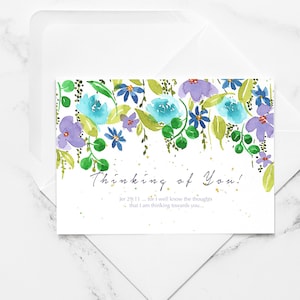 Je pense à vous | Carte chrétienne, carte d'encouragement, carte Jw, cartes de voeux aquarelles peintes à la main avec enveloppe