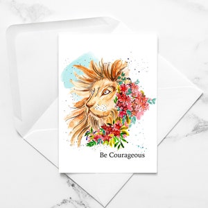 Soyez courageux – Lion | Cartes de voeux aquarelles peintes à la main avec enveloppe