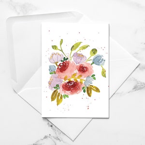 RAMO / elegante ramo de acuarela, bonitas flores, arte de acuarela, tarjetas de felicitación de acuarela pintadas a mano con sobre