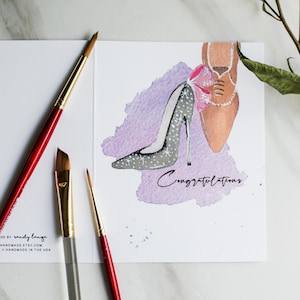 TARJETA DE BODA / Felicitaciones, Zapatos de novia, Zapatos de novio, Celebración, Hermosa tarjeta de boda, Tarjetas de notas plegadas pintadas a mano con sobres