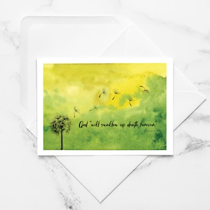 Condolências | Cartão cristão de simpatia, tristeza, lágrimas, perda, cartão pintado à mão em aquarela
