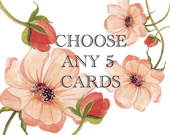 Choose Any Five Cards – Watercolor Greeting Cards with Envelopes