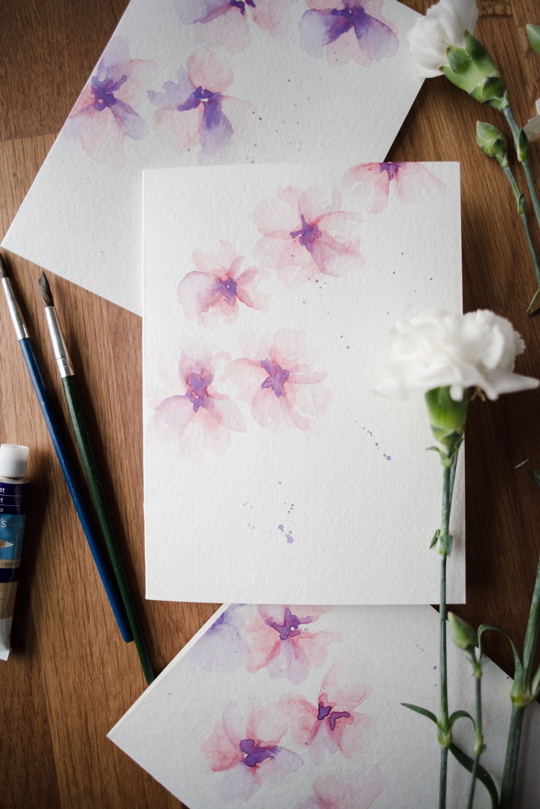 FLOWERS | Hand Painted Watercolor Greeting Cards With Envelope - Etsy