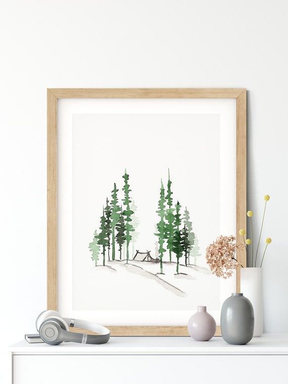 camping-nature-scene-art-minimalist-watercolor-art-print-etsy