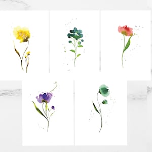 WILDBLOEMENPAKKET | 10 kaarten, wilde bloemen aquarel, simplistische kunst, handgeschilderde aquarel wenskaarten met envelop
