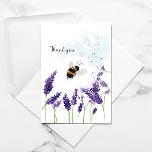 DANKE BIENE | Lila Blume Biene Danke Karte für Freund Familie Schöne Aquarell Malerei leere Karte