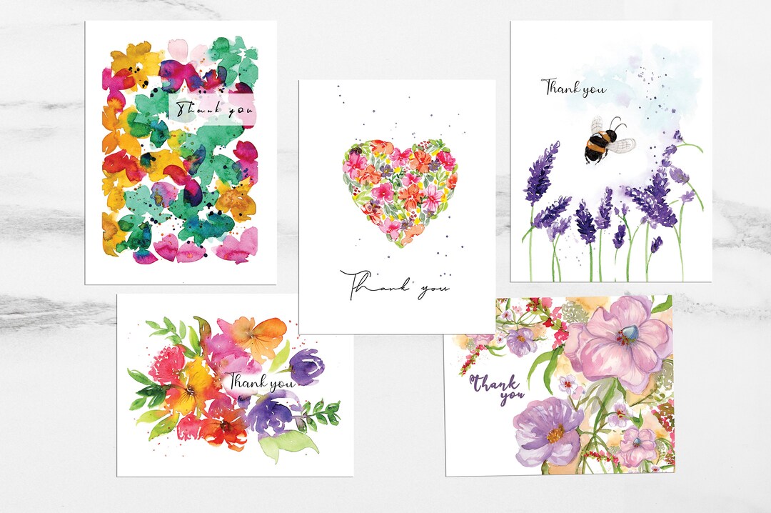 THANK YOU PACK | Floral Cards, Flowers, Hand Painted Watercolor ...