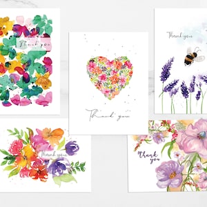 THANK YOU PACK | Floral Cards, Flowers, Hand Painted Watercolor Greeting Cards with Envelope
