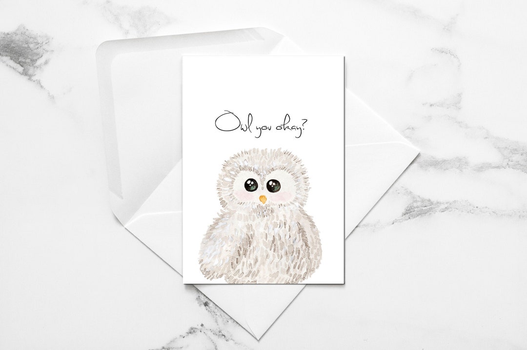 Hand-painted Watercolor Owl Card | Thinking of You - Etsy
