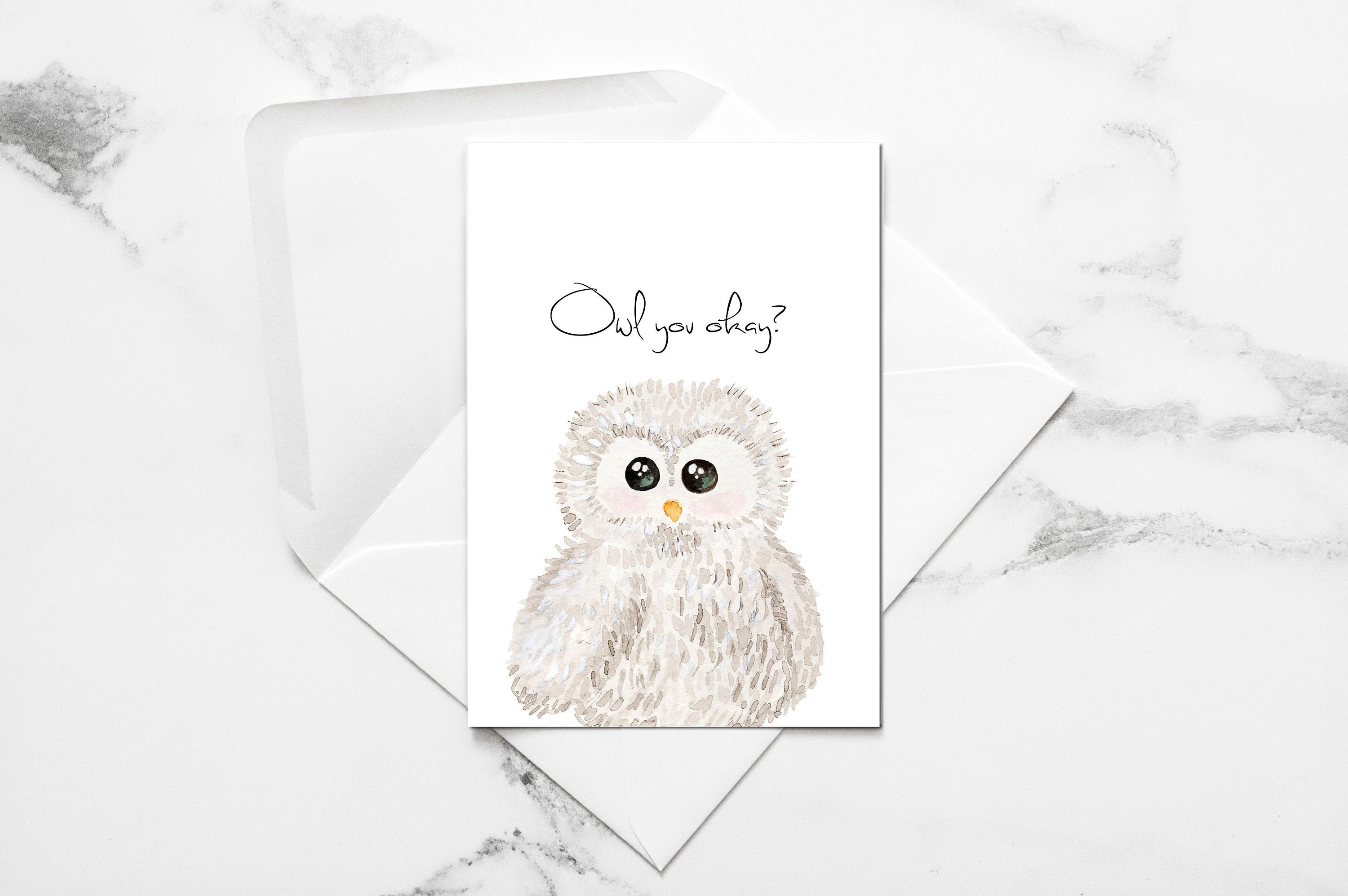 Hand-painted Watercolor Owl Card | Thinking of You - Etsy