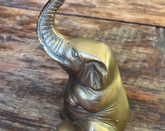 Vintage Brass Elephant Lucky Elephant Figure | Home Decor | Shelf Decor |