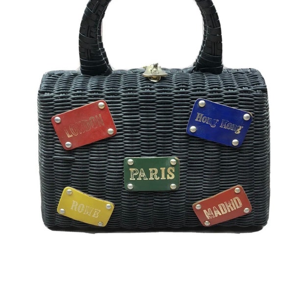 Vintage 1950s 1960s ADG Fashion Imports Hong Kong Wicker Bag Travel Rome Paris London