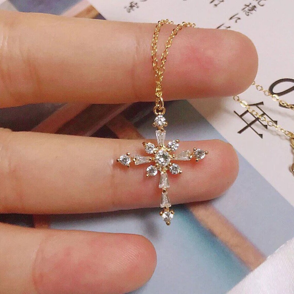 Beautiful Cross Necklace gold Plated Cross Necklace Crystal Etsy