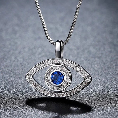 Silver Vintage Style Evil Eye Protection Necklace Layered Etsy