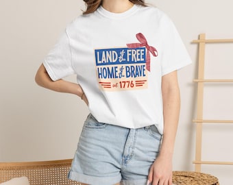 Land of Free Home Brave Tee | Patriotic Bow Graphic Shirt (Comfort Colors)