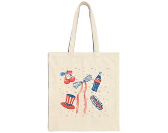 Patriotic Coquette Tote Bag | Americana Cherries, Bow, Soda Canvas Bag
