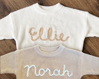 Suéter bordado personalizado para bebé / Suéter personalizado con nombre para bebé y niño pequeño / Suéter de punto grueso para bebé / Regalo para niño