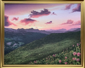 8x10 Sunset painting Mountain Art Print, Nature Print, Landscape Art, Rural Art Print, Painting, Flower field print, floral print