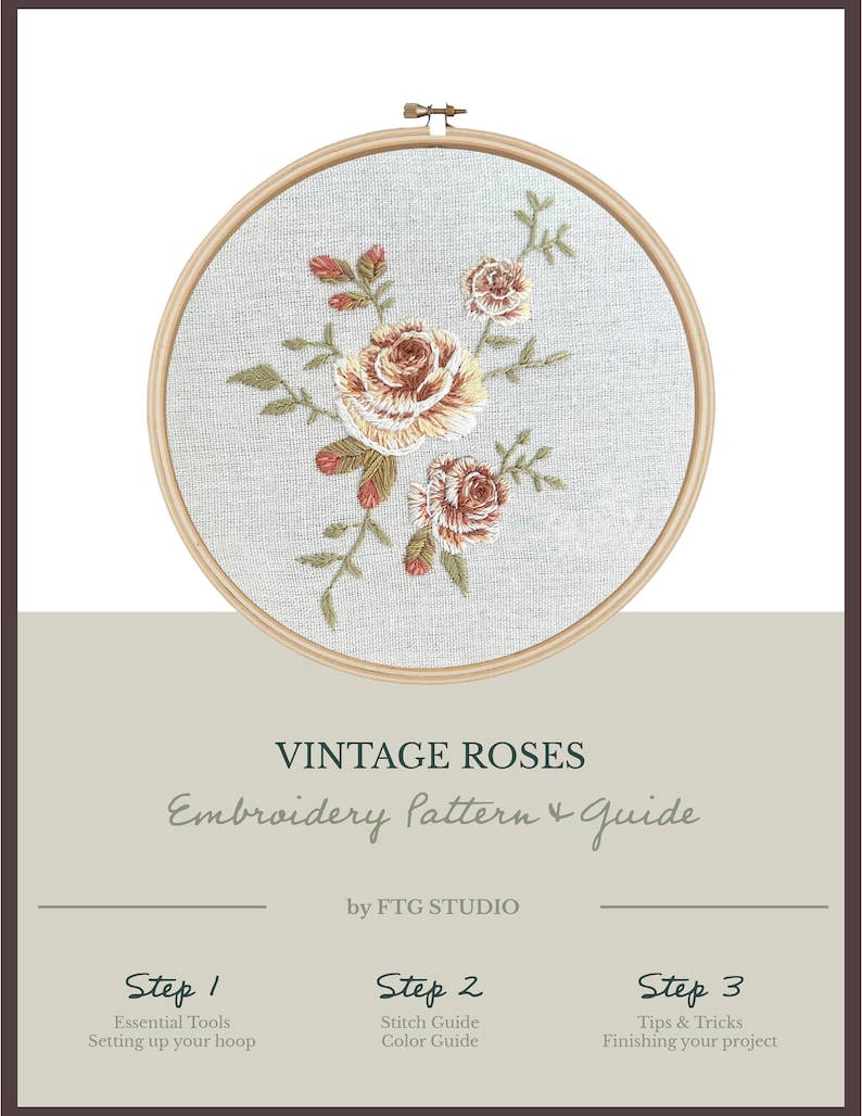 Vintage Roses Embroidery Pattern Digital Floral Embroidery Etsy