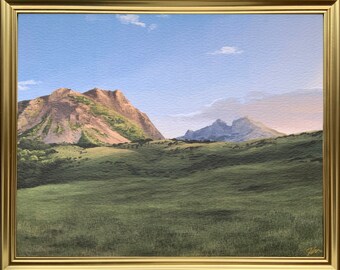 8x10 Hillside painting Art Print, Nature Print, Landscape Art, Rural Art Print, Countryside Painting, Mountain Print, Sunset Print