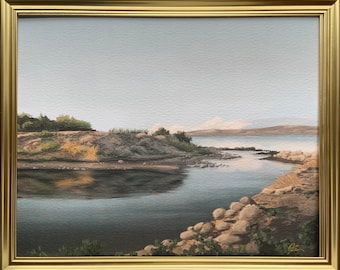 8x10 Lake Beach pintura Art Print, Nature Print, Landscape Art, Rural Art Print, Painting, Mountain Print