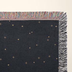Woven Blanket Celestial Stars | Gift Idea | Fringe Blanket | Picnic Outdoor Blanket | Minimal Stars Design