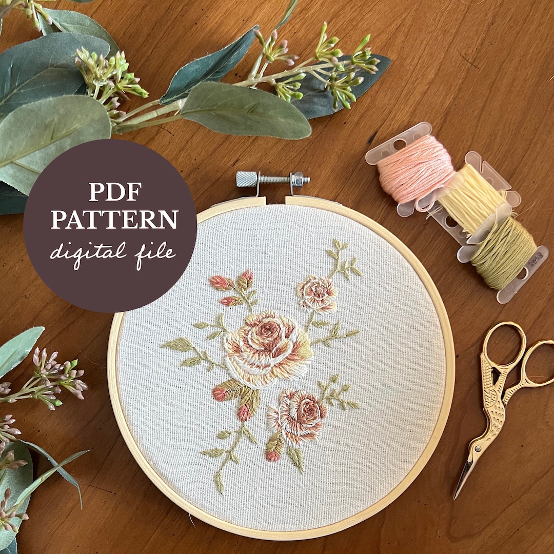 Vintage Roses Embroidery Pattern Digital Floral Embroidery Etsy