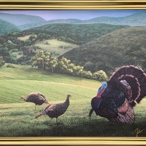 8x10 Turkey painting Art Print, Turkey Hens, Mountain Art Print, Nature Print, Landscape Art, Rural Art Print, Painting
