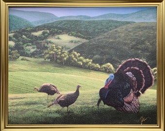 8x10 Turkey painting Art Print, Turkey Hens, Mountain Art Print, Nature Print, Landscape Art, Rural Art Print, Painting