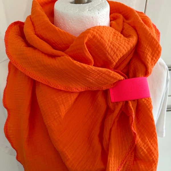 Musselin Dreieckstuch neon orange  mit Schlaufe zum binden