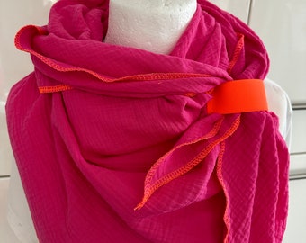 Musselin Dreieckstuch neon pink  mit Schlaufe zum binden