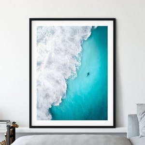 Hai-Drohnendruck, Meeresdrohnendruck, Luftposter, Meereswanddekor, Haifischkunst, Western Australia Druck, Haifisch-Geschenke