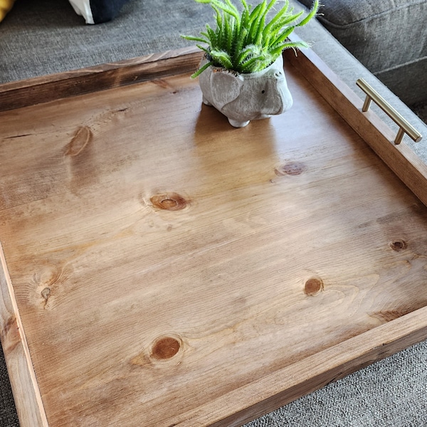 Square Ottoman Tray with Handles, Wooden Serving Tray, Decorative Coffee Table Top, Centerpiece Tray, Large Breakfast Tray Modern Home Decor