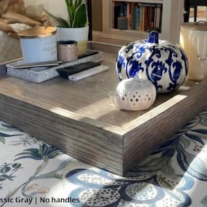 Large Oak Ottoman Tray with Handles | Farmhouse Coffee Table Centerpiece image 12