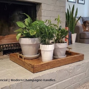Large Oak Ottoman Tray with Handles | Farmhouse Coffee Table Centerpiece image 8