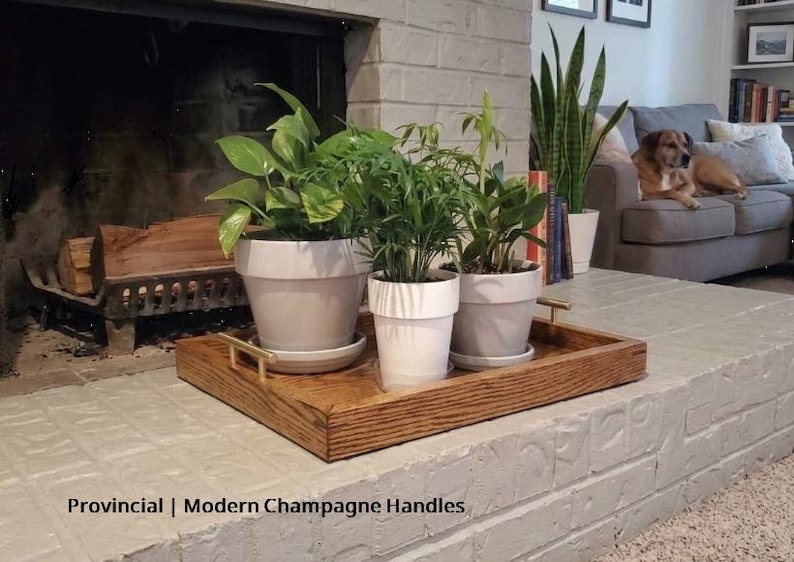 Large Oak Ottoman Tray with Handles | Farmhouse Coffee Table Centerpiece image 8