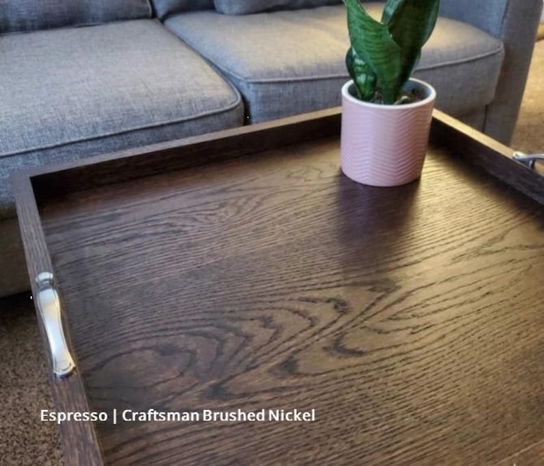 Large Oak Ottoman Tray with Handles | Farmhouse Coffee Table Centerpiece image 3