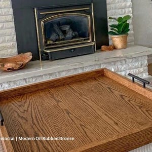 Large Oak Ottoman Tray with Handles | Farmhouse Coffee Table Centerpiece image 14
