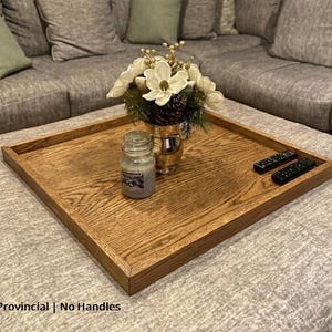 Large Oak Ottoman Tray with Handles | Farmhouse Coffee Table Centerpiece image 13