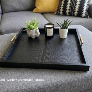 Large Oak Ottoman Tray with Handles | Farmhouse Coffee Table Centerpiece image 10