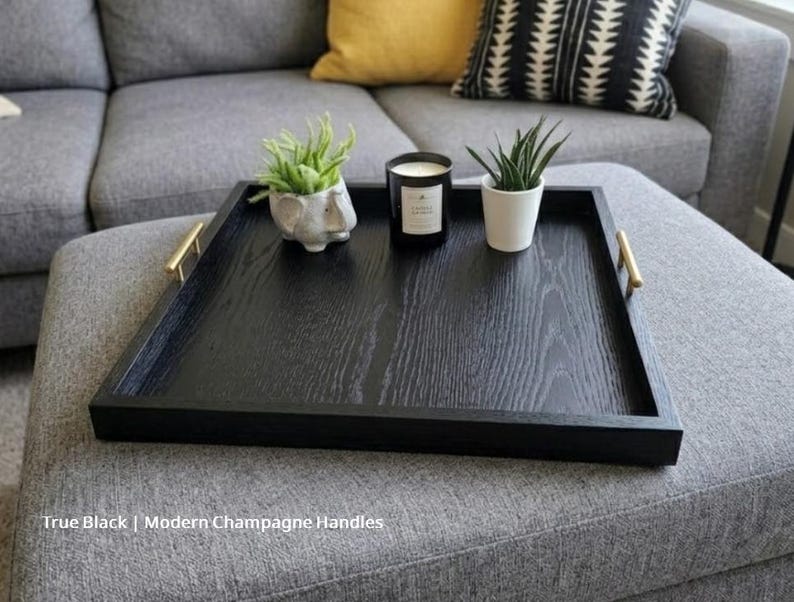Large Oak Ottoman Tray with Handles | Farmhouse Coffee Table Centerpiece image 10