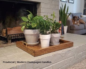 Modern Oak Serving Tray with Handles | Coffee Table Decor, Plant Tray