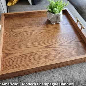 Large Oak Ottoman Tray with Handles | Farmhouse Coffee Table Centerpiece image 2