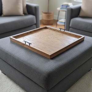 Large Ottoman Tray with Handles | Wooden Serving Board | Coffee Table Centerpiece | Housewarming Gift | Custom Oak Tray