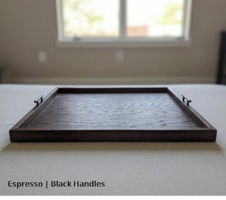 Large Oak Ottoman Tray with Handles | Farmhouse Coffee Table Centerpiece image 6